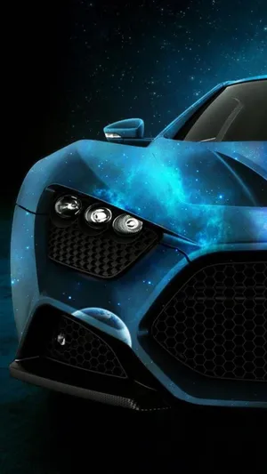 A Blue Sports Car With A Space Background Wallpaper