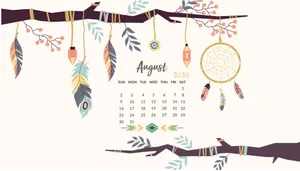 A Calendar With Feathers And Branches On It Wallpaper