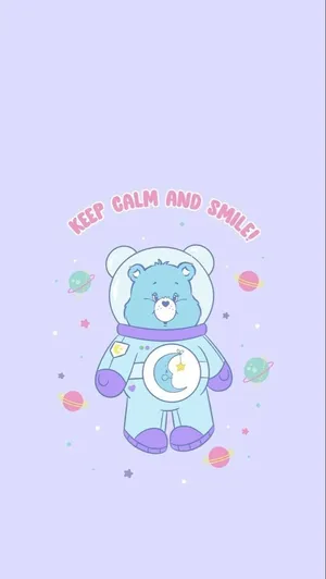 A Cartoon Bear In Space With The Words Keep Calm And Smile Wallpaper