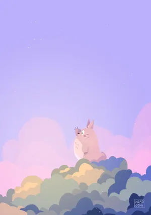 A Cartoon Cat Sitting On Top Of A Cloud Wallpaper