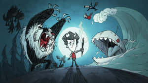 A Cartoon Of A Man And A Shark Wallpaper