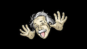 A Cartoon Of Albert Einstein With His Hands Out Wallpaper