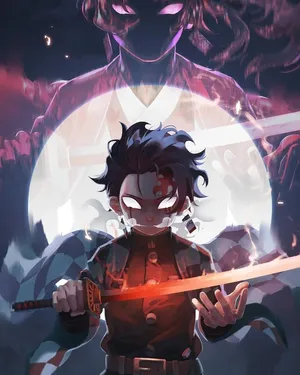 A Character Holding A Sword In Front Of A Moon Wallpaper