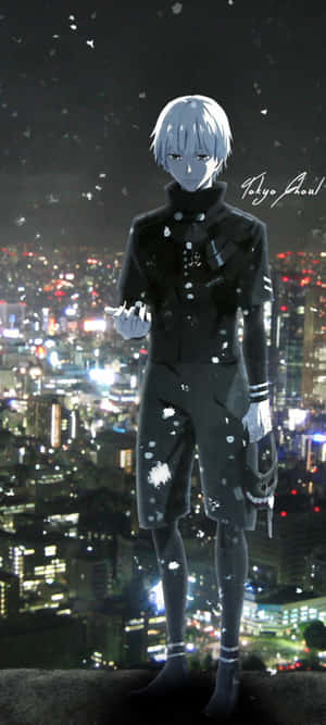 A Character Standing On A Ledge With A City In The Background Wallpaper