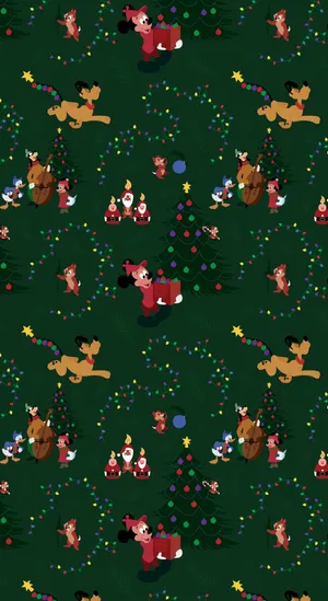 A Christmas Pattern With A Lot Of Characters Wallpaper