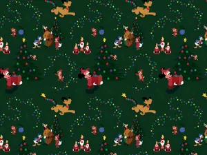A Christmas Pattern With Reindeer And Christmas Trees Wallpaper