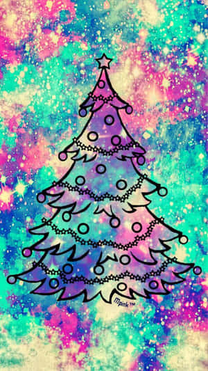 A Christmas Tree With Stars On A Colorful Background Wallpaper
