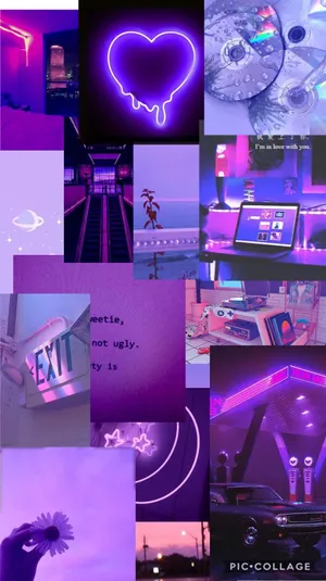 A Collage Of Photos With Purple Lights And Neon Lights Wallpaper