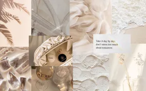 A Collage Of Photos With White And Beige Items Wallpaper