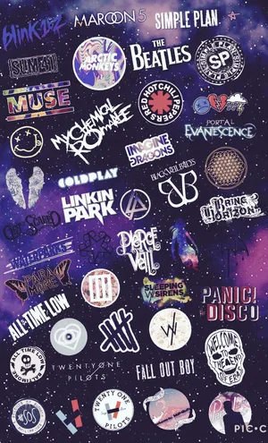 A Collage Of Various Stickers On A Space Background Wallpaper
