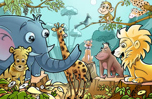 A Collection Of Animated Jungle Animals Ready To Explore Wallpaper