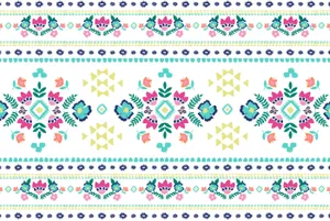 A Colorful Embroidered Pattern With Flowers And Leaves Wallpaper