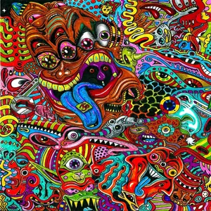A Colorful Psychedelic Art Print With Many Different Colors Wallpaper