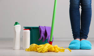 A Complete Set Of House Cleaning Supplies Wallpaper