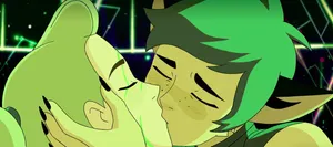 A Couple Of Cartoon Characters Kissing In Front Of A Neon Light Wallpaper