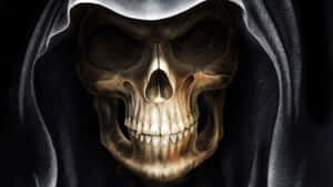 A Creepy Halloween Skeleton Emerging From The Shadows Wallpaper