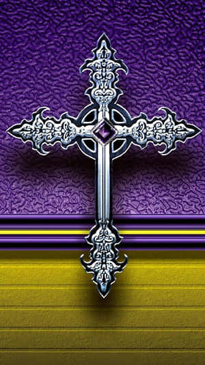 A Cross On A Purple And Yellow Background Wallpaper