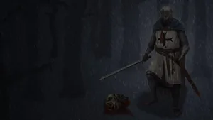 A Crusader Towers Over A Picturesque Landscape Wallpaper