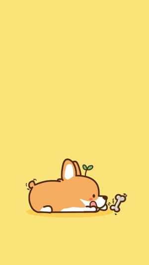 A Cute Corgi Dog Is Sleeping On A Yellow Background Wallpaper