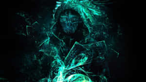 A Dark Image Of A Man In A Hood With Green Lights Wallpaper
