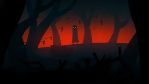 A Dark Scene With A Man Standing In The Middle Of The Forest Wallpaper