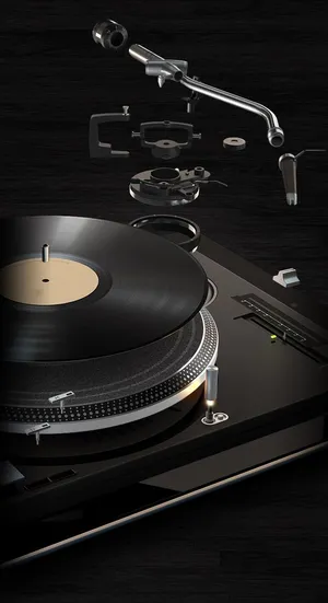 A Disassembled Turntable With Vinyl Record Wallpaper