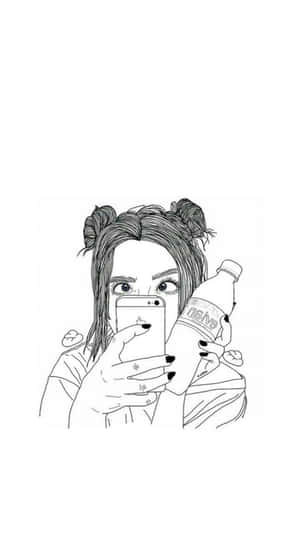 A Drawing Of A Girl Holding A Bottle Of Water Wallpaper