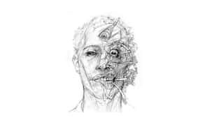 A Drawing Of A Man With A Face Full Of Teeth Wallpaper