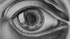 A Drawing Of An Eye With A Skull In It Wallpaper