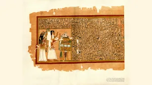 A Egyptian Scroll With A Woman And A Man Wallpaper