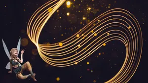 A Fairy Flying In The Air With A Golden Background Wallpaper