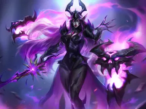 A Female Character With Purple Hair And A Sword Wallpaper