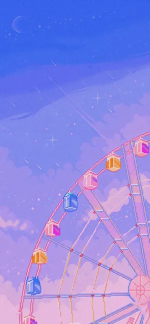 A Ferris Wheel With A Pink Sky And Clouds Wallpaper