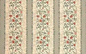 A Floral Striped Fabric With Red And Green Flowers Wallpaper