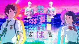 A Girl And Boy In Uniform Standing In Front Of A Colorful Background Wallpaper