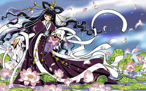 A Girl In A Kimono Dances Gracefully In An Animated Landscape Wallpaper