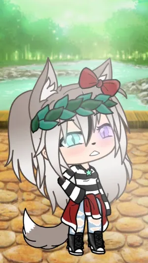 A Girl In A Striped Outfit Standing In A Wooded Area Wallpaper