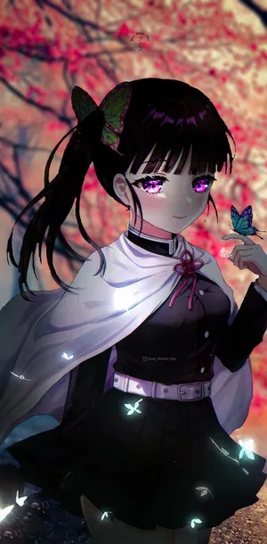 A Girl In Black And White Standing In Front Of A Tree Wallpaper