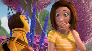A Girl Is Holding Her Mouth Open While A Bee Is Standing Behind Her Wallpaper