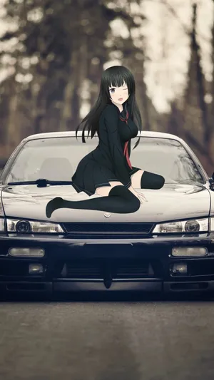 A Girl Sitting On The Hood Of A Car Wallpaper