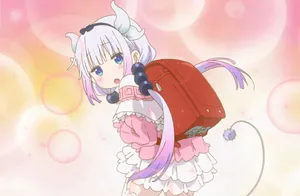 A Girl With A Backpack And Purple Hair Wallpaper