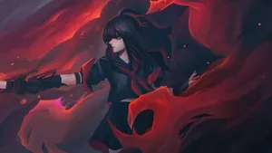 A Girl With Black Hair And Red Hair Is Standing In Front Of A Fire Wallpaper