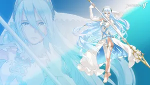 A Girl With Blue Hair And A Sword Wallpaper