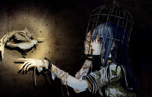 A Girl With Long Hair And A Bird Cage Wallpaper