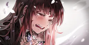 A Girl With Long Hair And Red Hair Is Holding A Flower Wallpaper