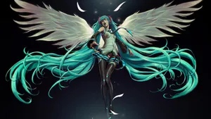 A Girl With Wings And A Blue Dress Wallpaper