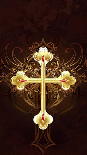 A Gold Cross On A Dark Background Wallpaper
