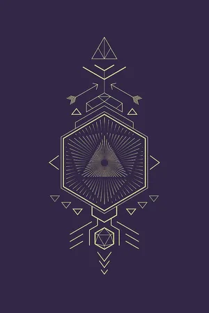 A Gold Eye With Geometric Shapes On A Purple Background Wallpaper