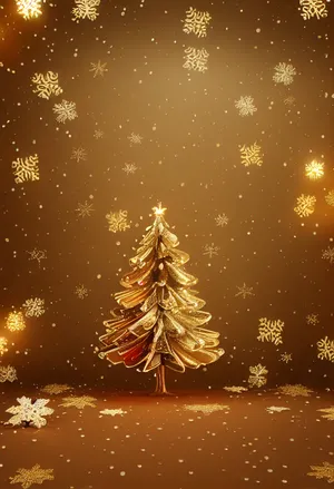 A Golden Christmas Tree On A Brown Background Wallpaper