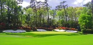 A Golf Course With Green Grass And Trees Wallpaper